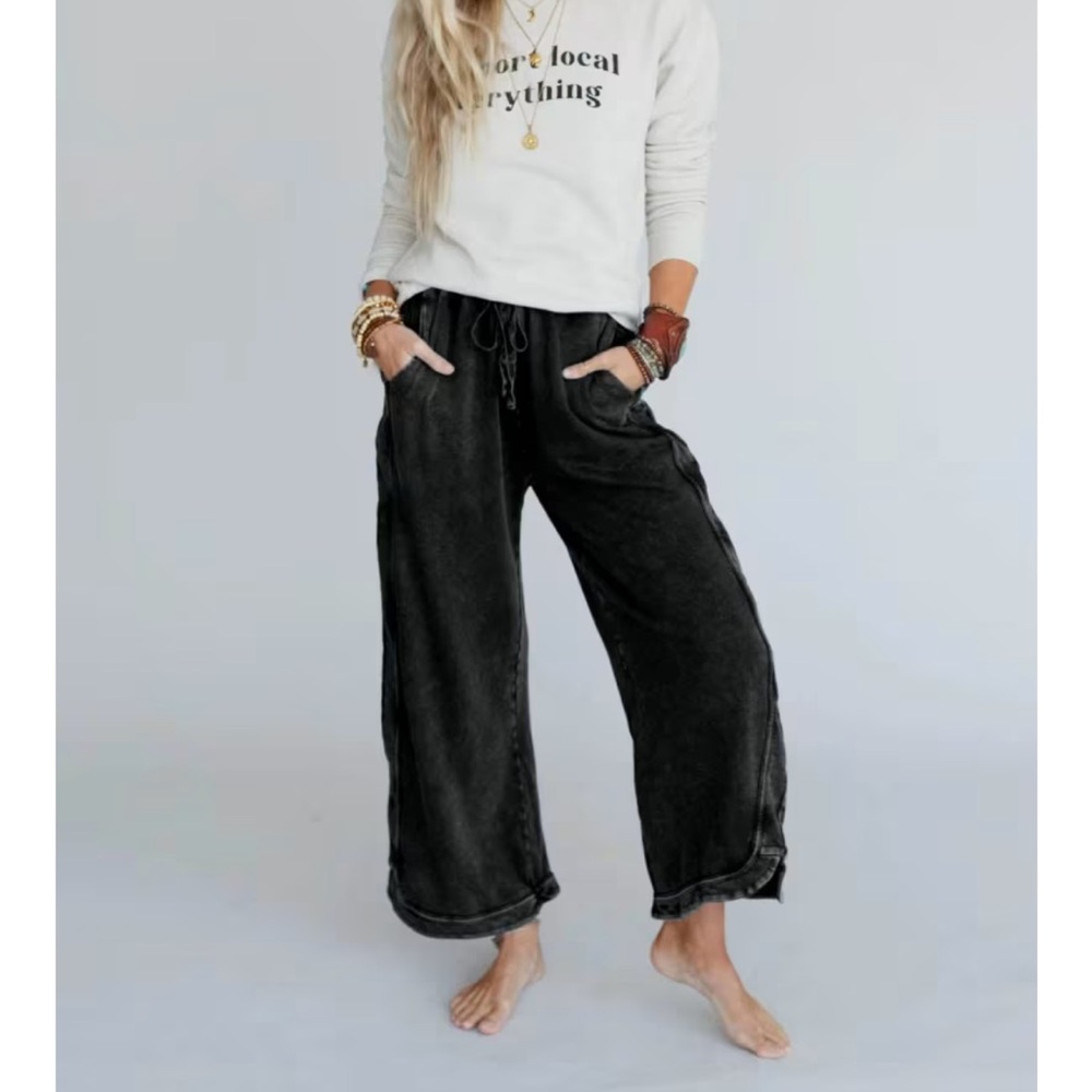 NWT THREE BIRD NEST So Comfy Wide Leg Pant Cropped - Charcoal Small